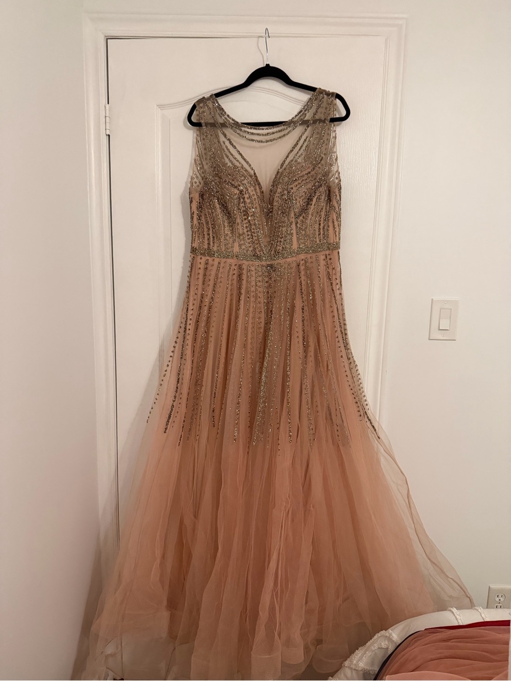 Beaded Tulle Prom Dress in Blush Gold Prom